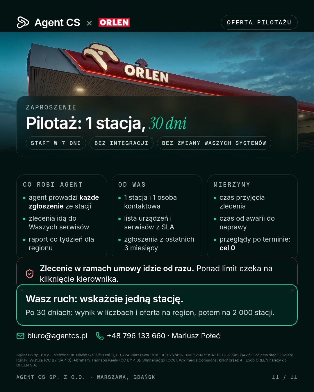 Pilotaż: 1 stacja, 30 dni